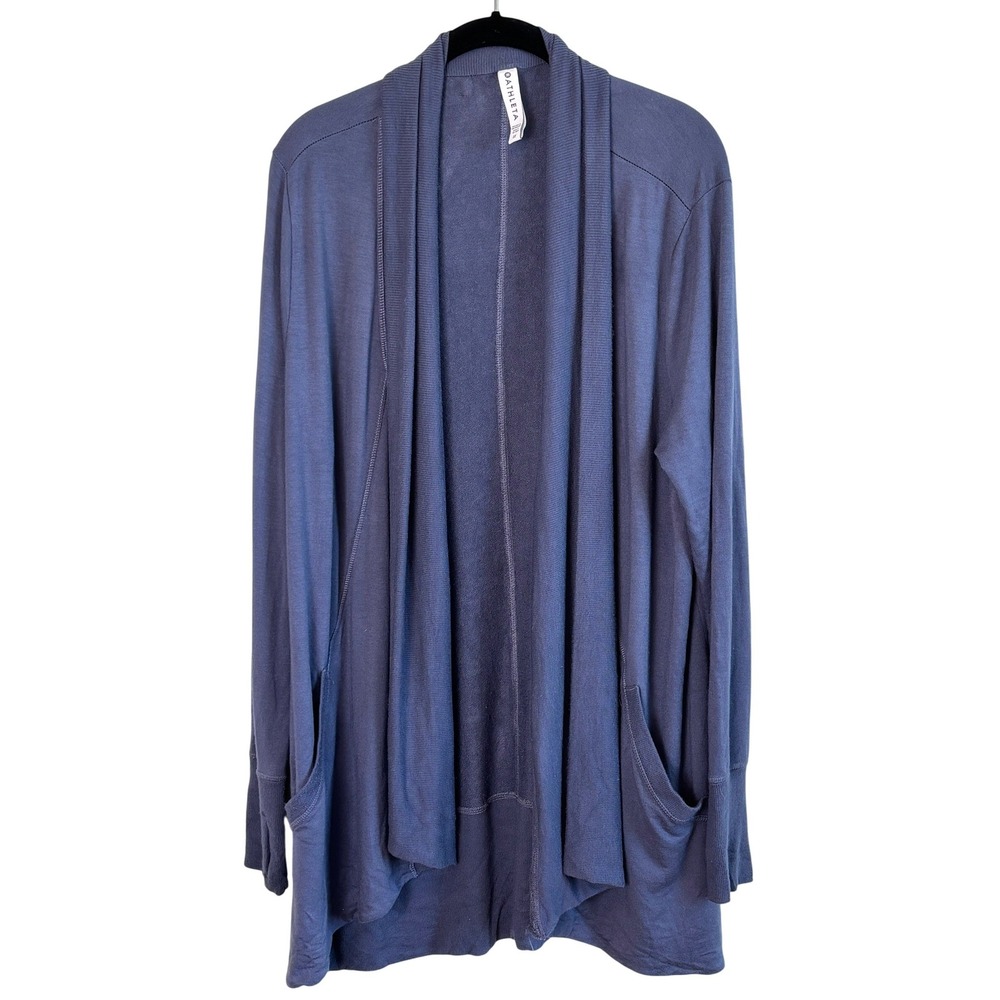 Athleta Pranayama Wrap Cardigan Purple Womens 1X Open Front Pockets Longline